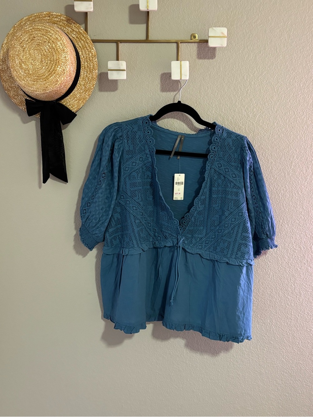 NWT By Anthropologie Cotton V-Neck Babydoll Top XL